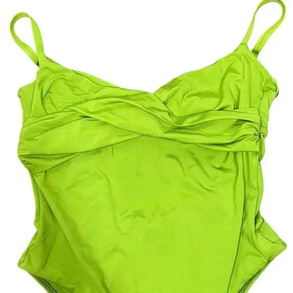 Monday Swimwear Bordeaux One Piece Swimsuit Medium Cypress Green Tie Back - Picture 4 of 10